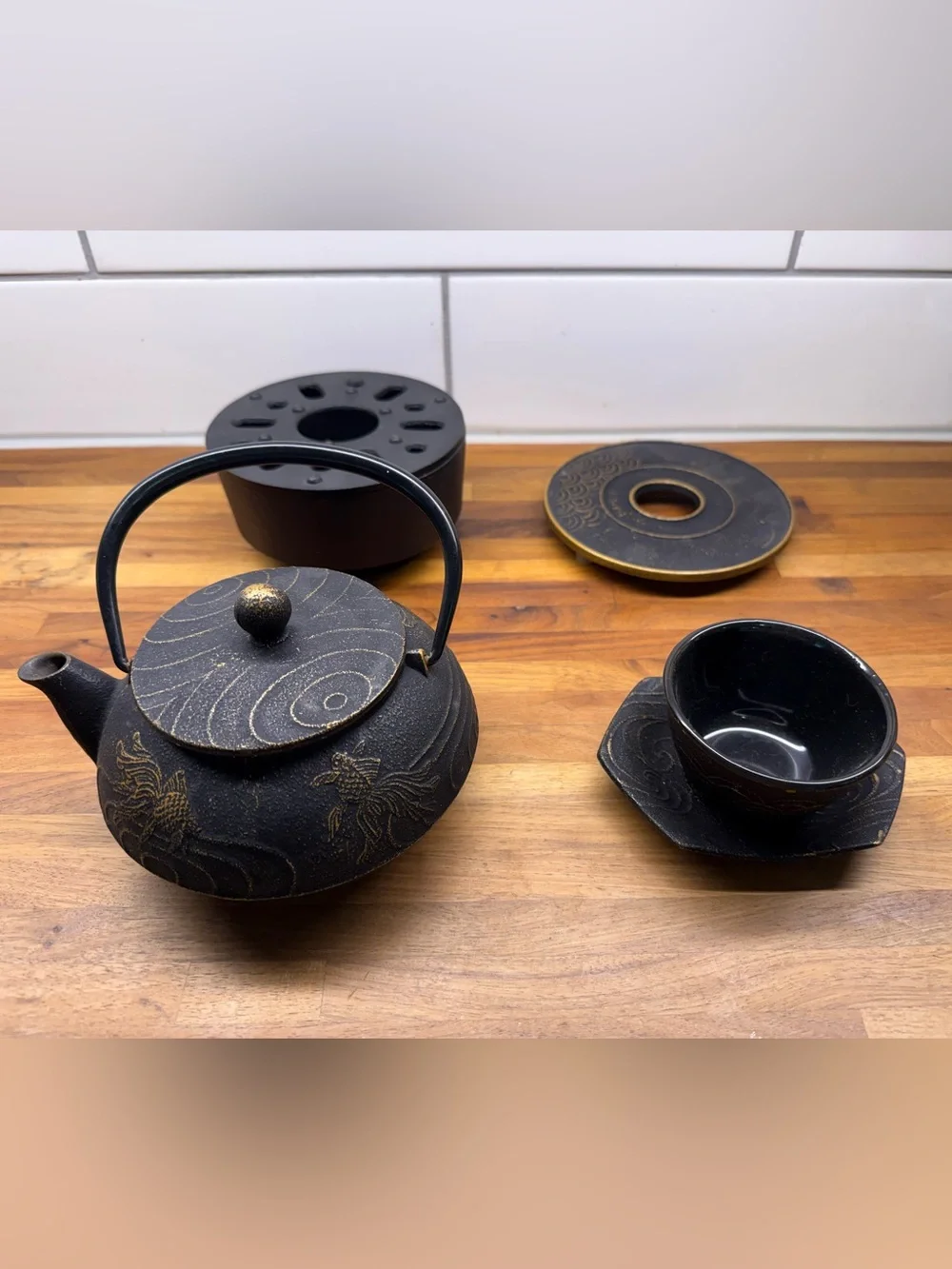 Cast Iron Teapot And Accessories
